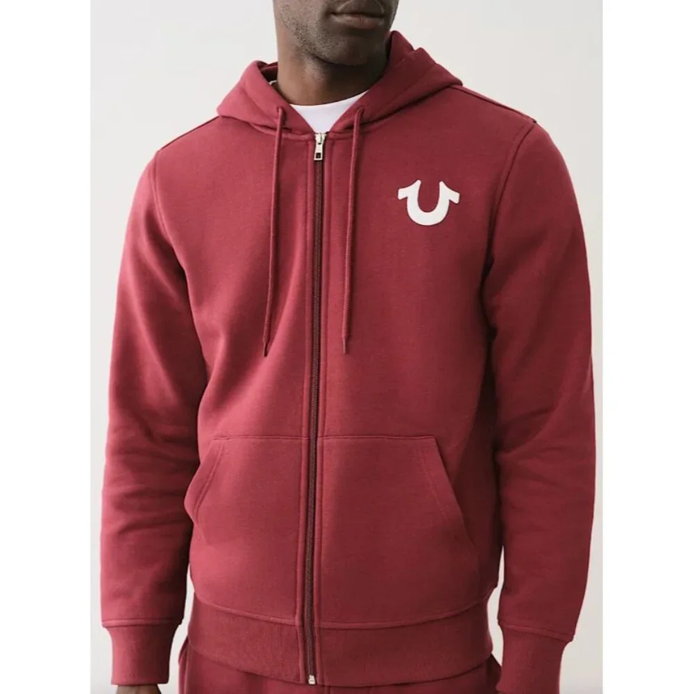 True Religion Overlap Buddha Full Zip Up Hoodie Mens XL Chocolate Truffle NWT